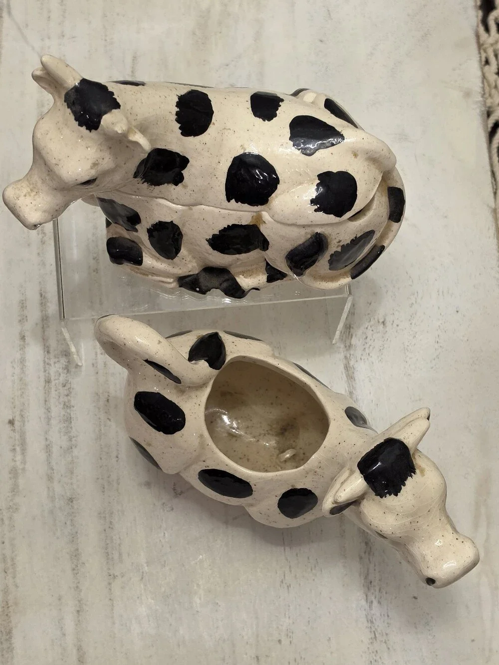 VTG Ceramic Holstein Cow Creamer Pitcher & Lidded Sugar Bowl Set - Farmhouse